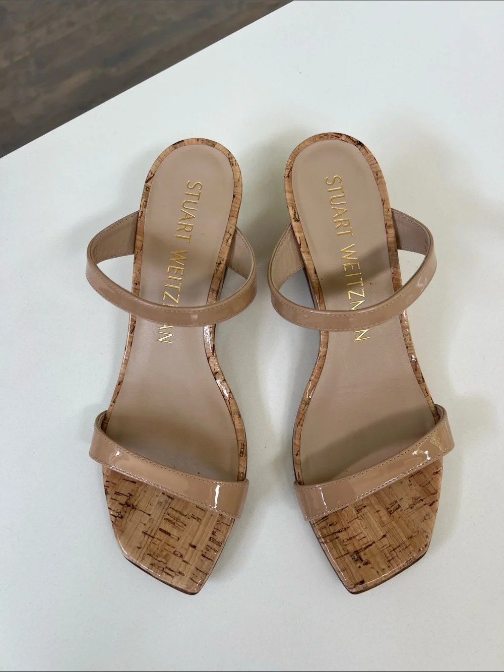 Stuart Weitzman aleena 50 wedge open toe sandals heels adobe tan 7.5